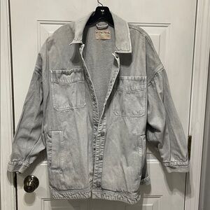 Free People $128 We The Free Madison City Denim Jacket Light Gray Size Large